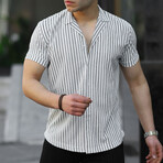 Striped Short Sleeve Button-Up // White (S)