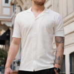 Jacquard Patterned Short Sleeve Shirt // White (S)