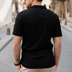 Jacquard Patterned Short Sleeve Shirt // Black (L)