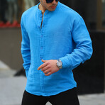 Collarless Button-Up Shirt // Blue (S)