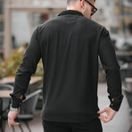 Ribbed Long Sleeve Button-Up // Black (S)