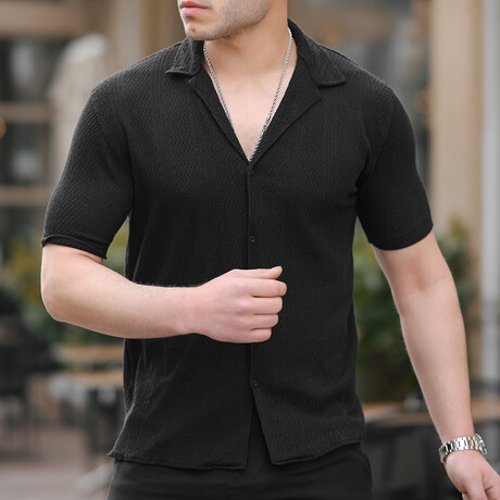 Patterned Short Sleeve Button-Up // Black (S)