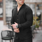 Ribbed Long Sleeve Button-Up // Black (S)