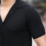Patterned Short Sleeve Button-Up // Black (S)