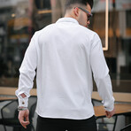 Ribbed Long Sleeve Button-Up // White (S)