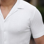 Patterned Short Sleeve Button-Up // White (S)
