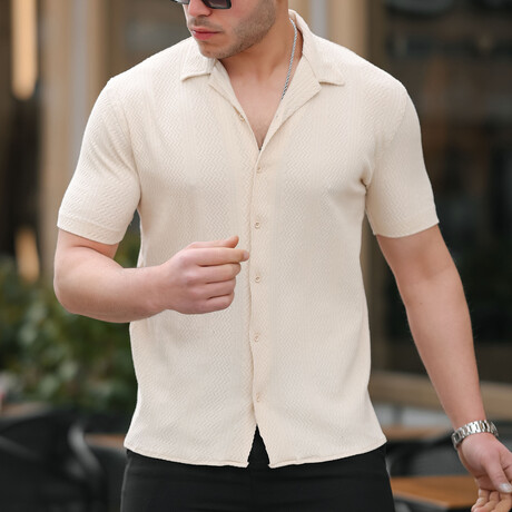 Patterned Short Sleeve Button-Up // Beige (S)