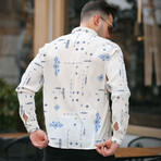 Patterned Long Sleeve Button-Up // Beige + Navy (S)