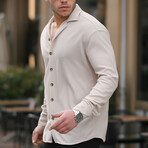 Ribbed Long Sleeve Button-Up // Beige (S)
