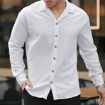 Ribbed Long Sleeve Button-Up // White (S)