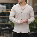 Ribbed Long Sleeve Button-Up // Beige (S)
