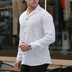 Ribbed Long Sleeve Button-Up // White (S)