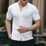 Patterned Short Sleeve Button-Up // White (S)