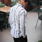 Patterned Long Sleeve Button-Up // White + Navy (S)