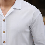Ribbed Long Sleeve Button-Up // White (S)