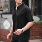 Ribbed Half Zip Polo // Black (S)