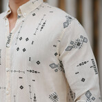 Patterned Long Sleeve Button-Up // Beige (S)