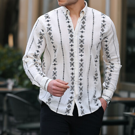 Patterned Long Sleeve Button-Up // Black + Beige (S)