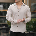 Ribbed Long Sleeve Button-Up // Beige (S)