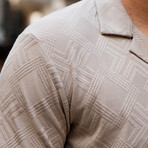 Jacquard Patterned Short Sleeve Shirt // Beige (S)