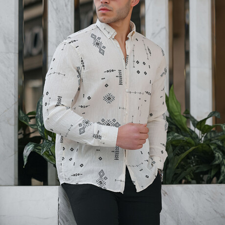 Patterned Long Sleeve Button-Up // Beige (S)