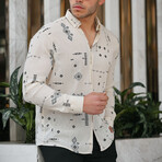 Patterned Long Sleeve Button-Up // Beige (S)