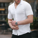 Patterned Short Sleeve Button-Up // White (S)