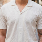 Jacquard Patterned Short Sleeve Shirt // White (S)