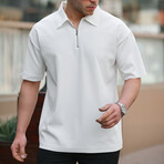Ribbed Half Zip Polo // White (S)