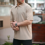 Ribbed Half Zip Polo // Beige (S)