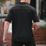 Ribbed Half Zip Polo // Black (S)