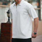 Ribbed Half Zip Polo // White (S)