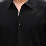 Ribbed Half Zip Polo // Black (S)