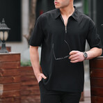 Ribbed Half Zip Polo // Black (S)
