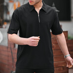 Ribbed Half Zip Polo // Black (S)