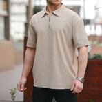 Ribbed Half Zip Polo // Beige (S)