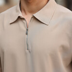 Ribbed Half Zip Polo // Beige (S)