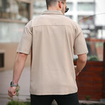Ribbed Half Zip Polo // Beige (S)