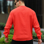 Collarless Button-Up Shirt // Red (L)