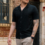 Jacquard Patterned Short Sleeve Shirt // Black (L)