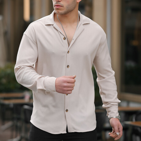 Ribbed Long Sleeve Button-Up // Beige (S)