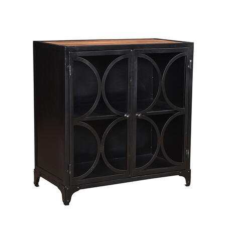 Black Glass Door Cabinet + Wood Top