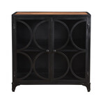 Black Glass Door Cabinet + Wood Top