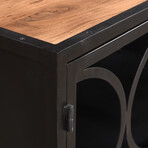 Black Glass Door Cabinet + Wood Top