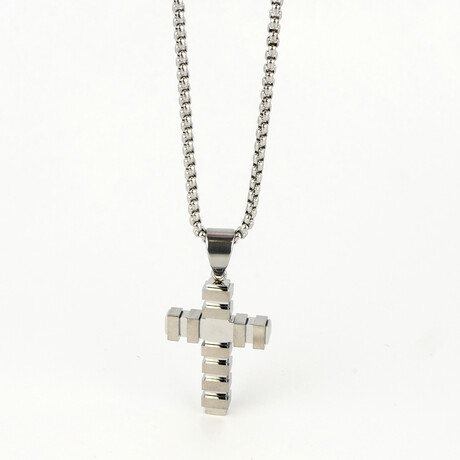 Dell Arte // Stainless Steel Incrusted Cross + 24" Necklace // Silver