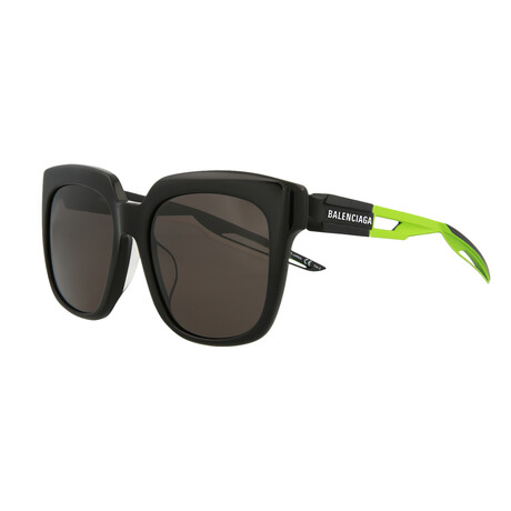 Balenciaga // Unisex Square-Rectangle Sunglasses // Black + Green + Gray