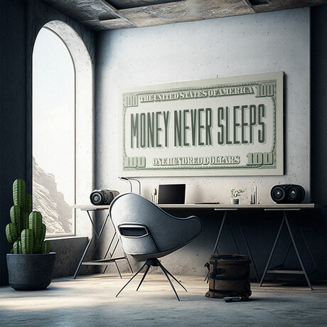 Money Never Sleeps (20"W x 10"H x 1.5"D)