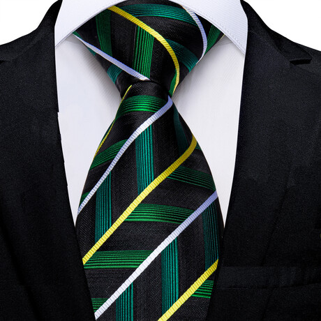 Calypso Handmade Silk Tie // Black + Green + Yellow