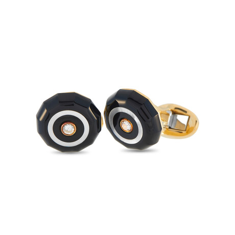 Piaget // Men's 18K Yellow Gold Diamond + Onyx Cufflinks // Estate