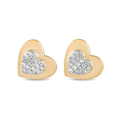 LB Exclusive // Ladies 14K Yellow Gold Diamond Heart Stud Earrings // New